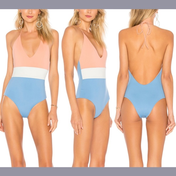 NEW Tavik [ XS ] Chase Colorblock Deep V One-Piece Swimsuit in Sea‎ Blue - Picture 1 of 12